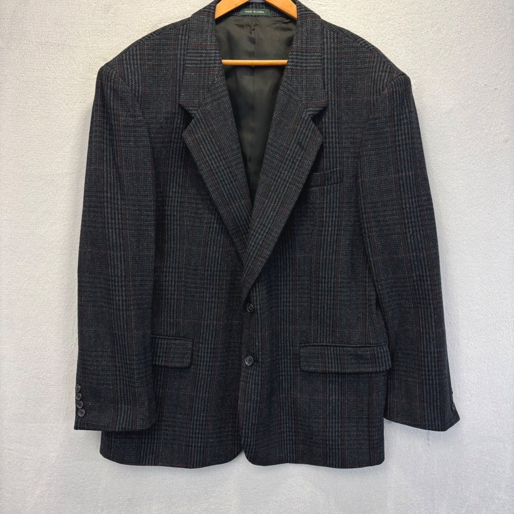 Vintage Hill & Archer Heavy Wool Blazer Men 46R Gray Plaid Sport Coat Classic